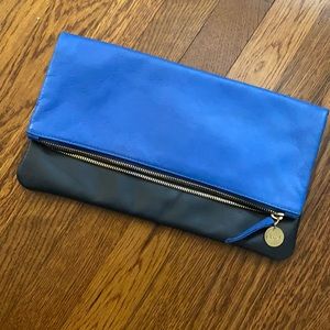 Clare V. Colorblock Foldover Clutch in Navy Cobalt